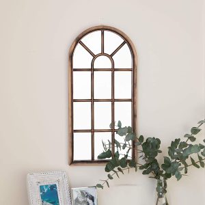 Creekwood Modena Indoor/Outdoor Lightweight Arched Window Wall Mirror, Brushed Copper/Bronze, W35cm x H71cm x D3cm