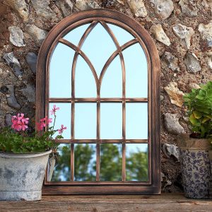 Creekwood 43169 Toscana Indoor/Outdoor Lightweight Arched Window Wall Mirror, Brushed Copper, W50cm x H76cm